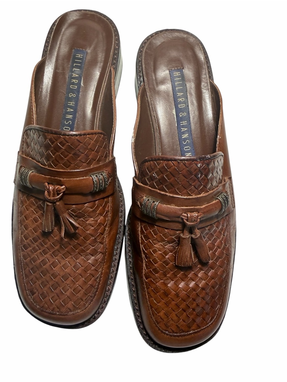 Hillard & Hanson Brown Woven Leather Tassel Loafers Mules Womens 7.5 - Picture 2 of 16